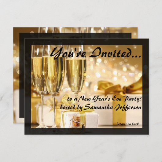 Small Gilded Bubbly New Years Party Einladungen (Vorne/Hinten)