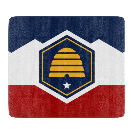 Small glass cutting board with flag of Utah, USA Schneidebrett (Vorderseite)