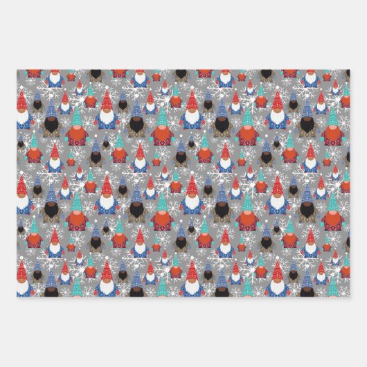Small Gnomes Snowflake Illustrationen Weihnachten Geschenkpapier Set (Vorderseite 3)