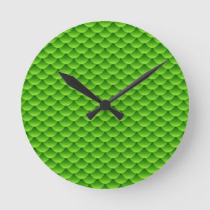 Small Green Fish Scale Pattern Runde Wanduhr