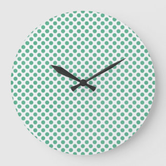 Small green polka dots on white background große wanduhr