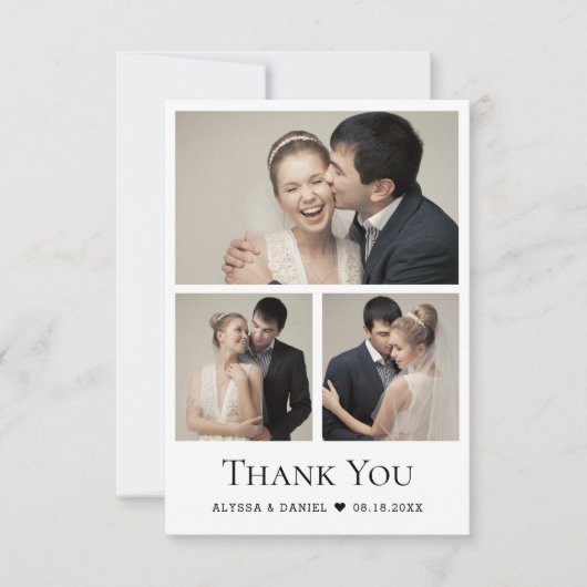 Small Heart Modern Wedding Foto Collage Dankeskarte (Vorderseite)
