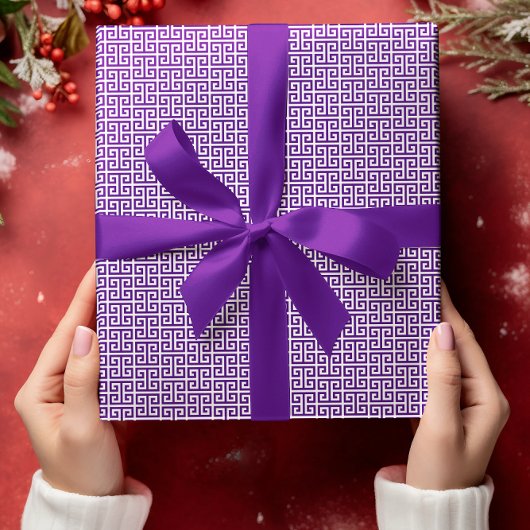 Small Indigo and White Greek Key Pattern Geschenkpapier