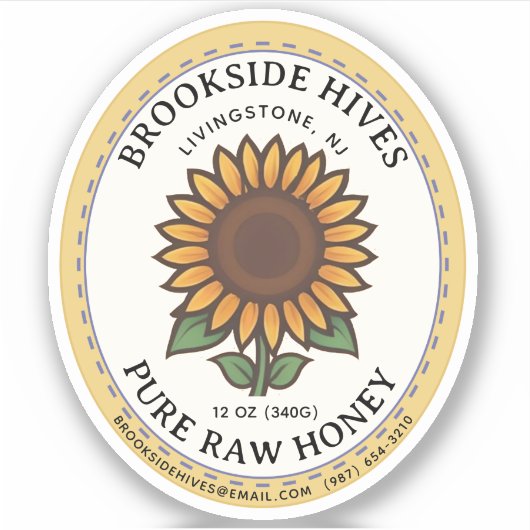 Small Jar Oval Sunflower Honey Label (Vorderseite)