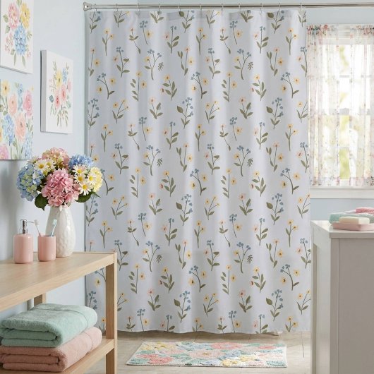 Small Light Blue Floral Wildflower Duschvorhang