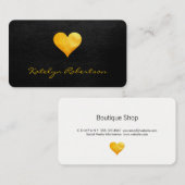 Small Luxe Gold Herz Chic Schwarze Textur Visitenkarte (Vorne/Hinten)