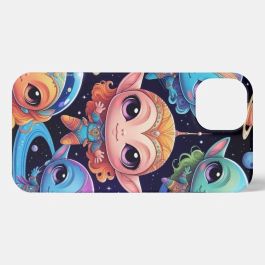 Small Multi-Coloured Aliens in Space iPhone Hülle (Rückseite (Horizontal))