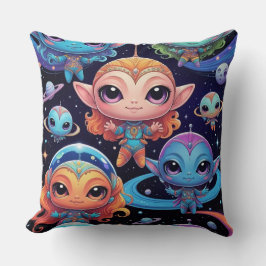 Small Multi-Coloured Aliens in Space Kissen