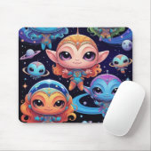 Small Multi-Coloured Aliens in Space Mousepad (Mit Mouse)