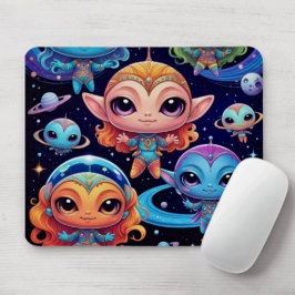Small Multi-Coloured Aliens in Space Mousepad