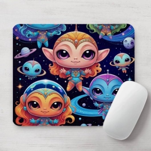 Small Multi-Coloured Aliens in Space Mousepad