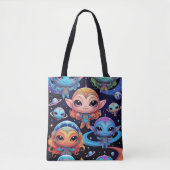 Small Multi-Coloured Aliens in Space Tasche (Vorderseite)
