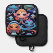 Small Multi-Coloured Aliens in Space Topflappen (Vorderseite/Rückseite)