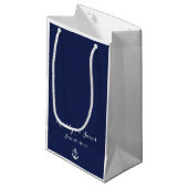 Small Navy Blue Nautical Wedding Gift Bags Kleine Geschenktüte (Vorderseite Schrägansicht)