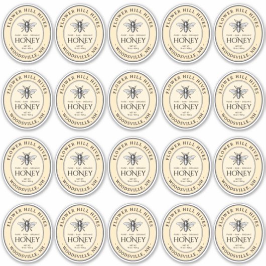 Small Oval Honey Label French Bee Queenline Jars (Vorderseite)