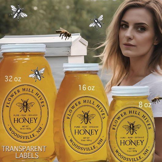 Small Oval Honey Label French Bee Queenline Jars