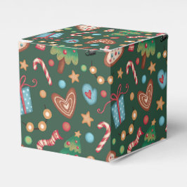 Small Party Favor Gift Box Green Christmas Pattern Geschenkschachtel