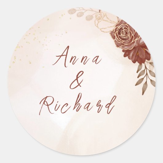 Small Round Wedding Sticker | Elegant Botanical (Vorderseite)