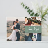 Small Sage green Custom Wedding photo collage Dankeskarte (Stehend Vorderseite)