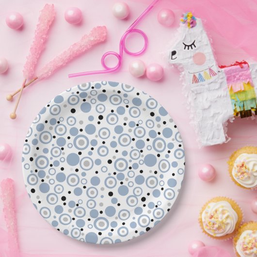 Small Slate Blue Silver Black Polka Dots Pappteller (Party)