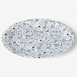 Small Slate Blue Silver Black Polka Dots Pappteller