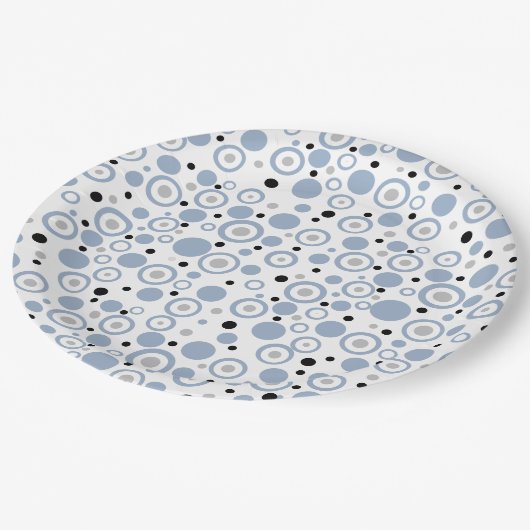 Small Slate Blue Silver Black Polka Dots Pappteller (Schrägansicht)
