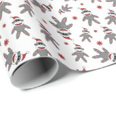 Small Sock Monkey With Santa Hat Christmas Geschenkpapier (Rolleneckpunkt)