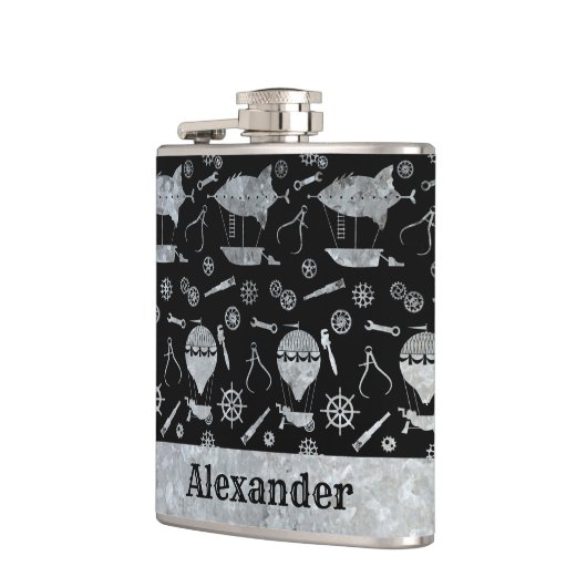 Small Steampunk Silver Zink Airship Individuelle N Flachmann (Links)