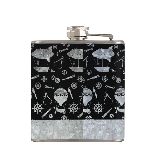 Small Steampunk Silver Zink Airship Individuelle N Flachmann (Rückseite)