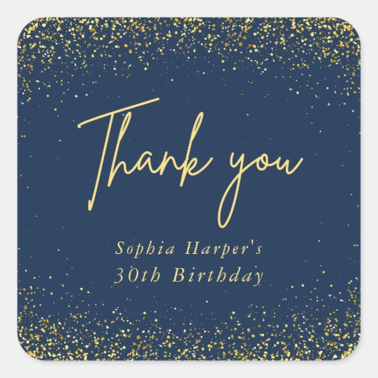 Small Stickers Navy Gold Confetti Thank You (Vorderseite)