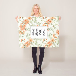Small Throw Blanket, Peach Flowers, Add Name/Pic Fleecedecke
