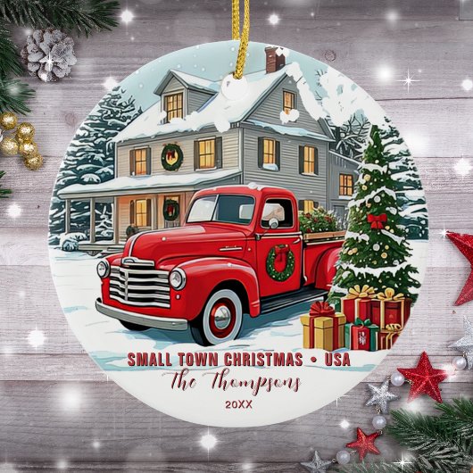 Small Town Christmas USA Familie Keramik Ornament