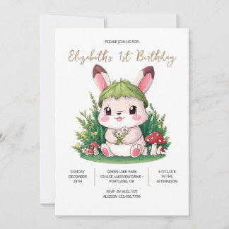 Small Whimsical Bunny 1. Geburtstag Digital Einladung