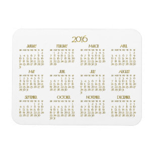 Small White and Gold Annual Calendar 2016 Magnete