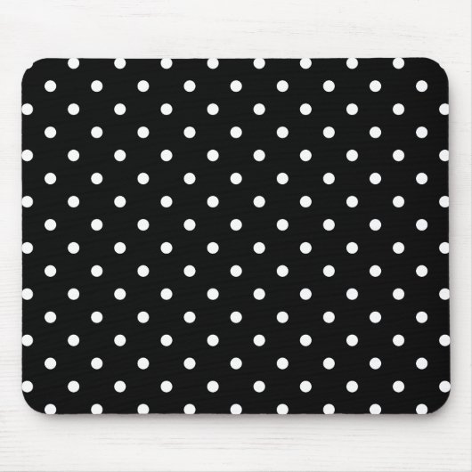 Small White Polka dockt schwarzen Hintergrund Mousepad (Vorne)