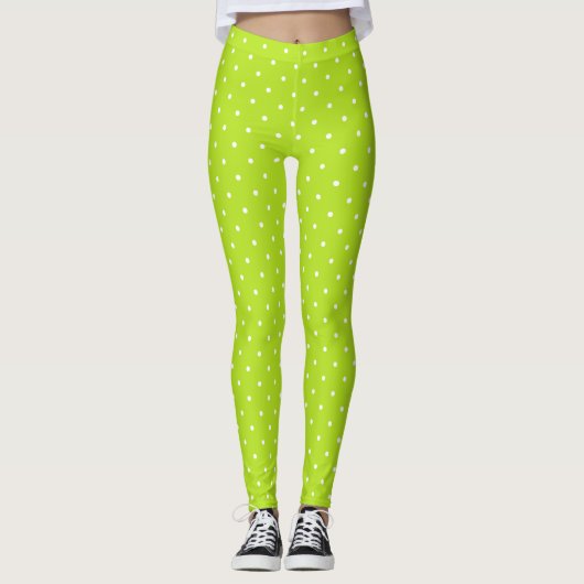 Small white polka dots on lime green leggings  (Vorderseite)