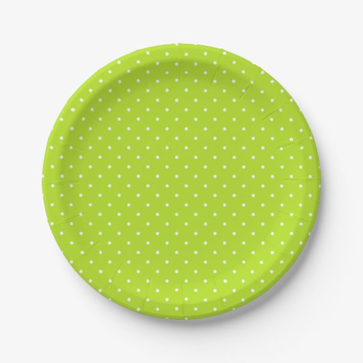 Small White Polka Dots on Lime Green Paper Plate Pappteller (Vorderseite)