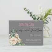 Small White Rose Bouquet Save the Date Hochzeit (Stehend Vorderseite)