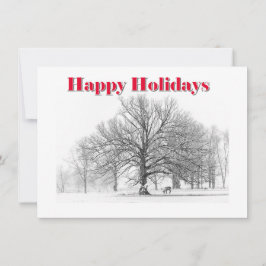 Small Winter Scene Holiday Card White Bow (Flachbi Feiertagskarte