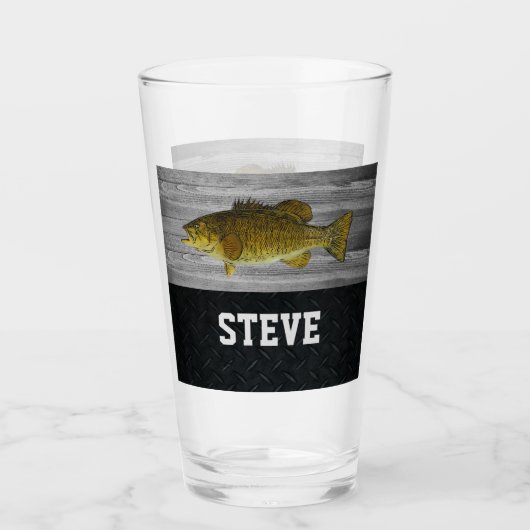 Smallmouth Bass Fischen Bier Angler Fischer Männer Glas (Vorderseite)