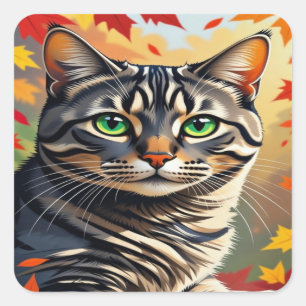 Smaragd-Blick-Tabby in Herbst-Glanz Quadratischer Aufkleber