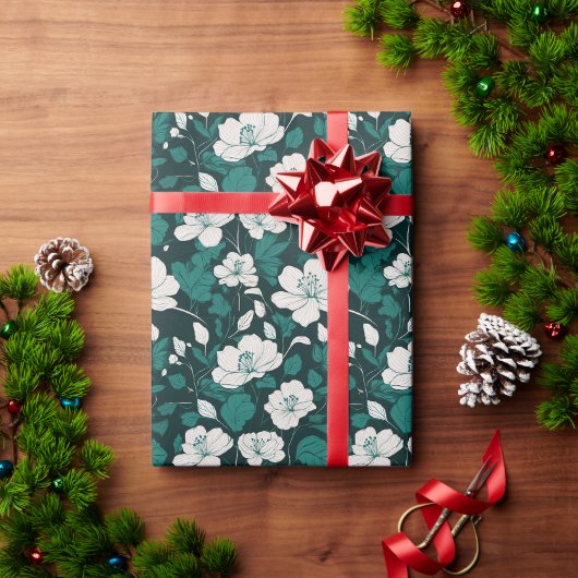 Smaragd-Blumen-Nahtlosmuster-Design Geschenkpapier (Feiertagsgeschenk)