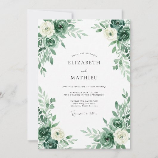 Smaragd-Blüten-Hochzeit Einladung (Vorderseite)