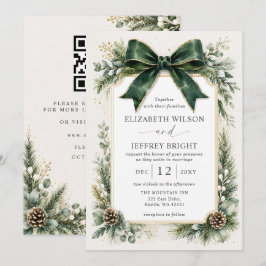 Smaragd-Bogen-Blumen-Winter-QR-Code-Hochzeit Einladung