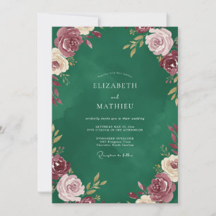 Smaragd-Bordeaux-Ranunculus-Sage-Hochzeit Einladung