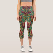 Smaragd-Burgunder-Barock-Damask Capri Leggings (Vorderseite)