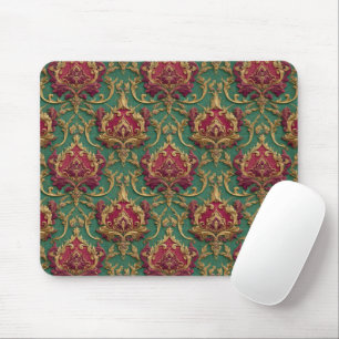 Smaragd-Burgunder-Barock-Damask Mousepad