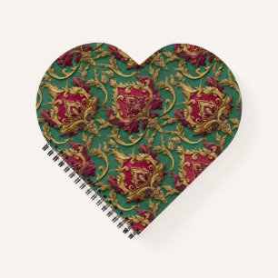 Smaragd-Burgunder-Barock-Damask Notizblock