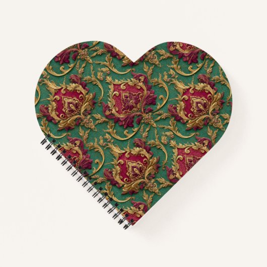 Smaragd-Burgunder-Barock-Damask Notizblock (Vorderseite)