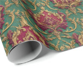 Smaragd-Burgunder-Barock-Damaskus Geschenkpapier (Rolleneckpunkt)